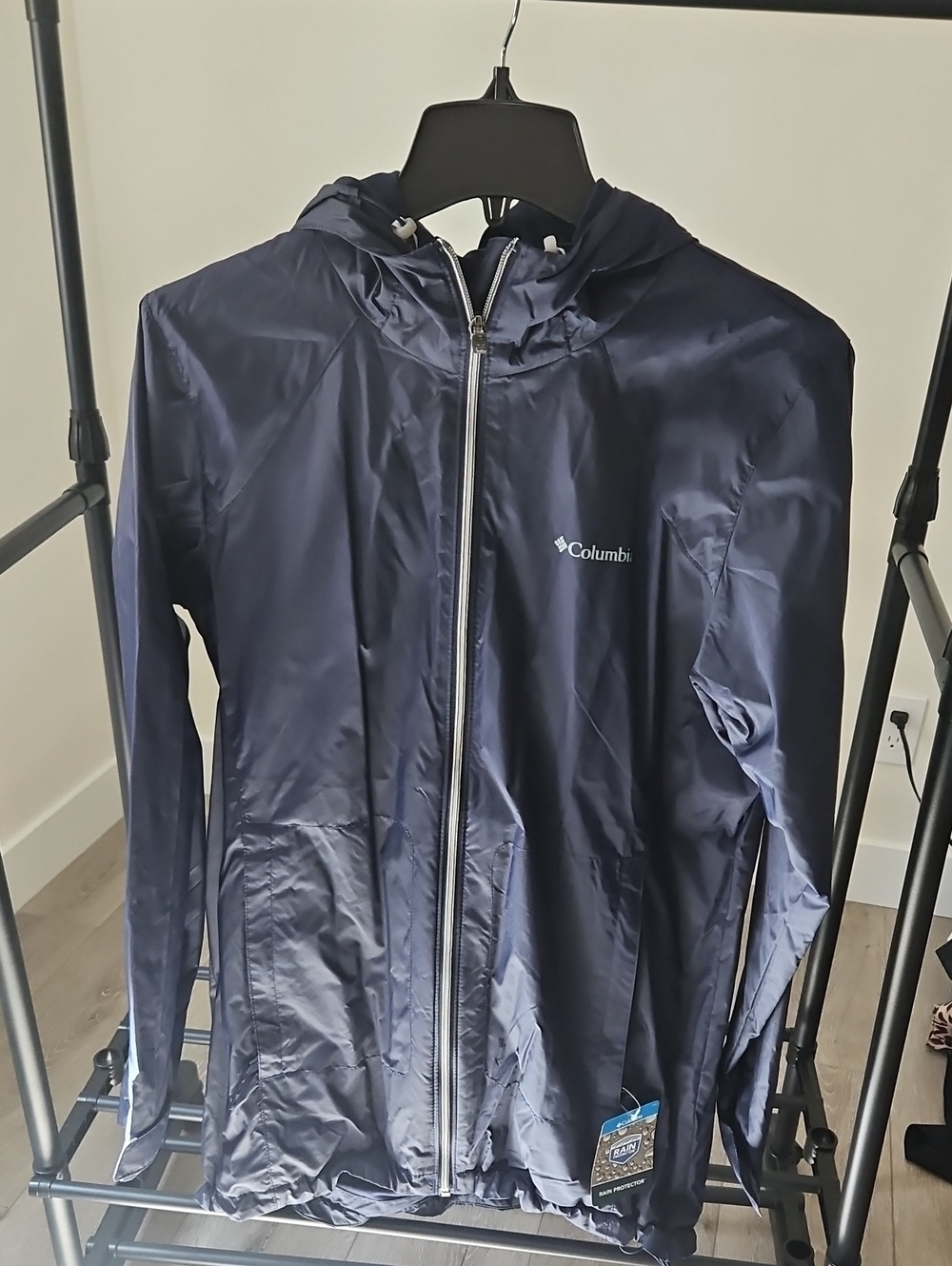 Columbia Women Navy Hooded Raincoat with Full Zip